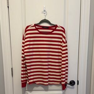 Women’s Red and White Striped Crewneck Top